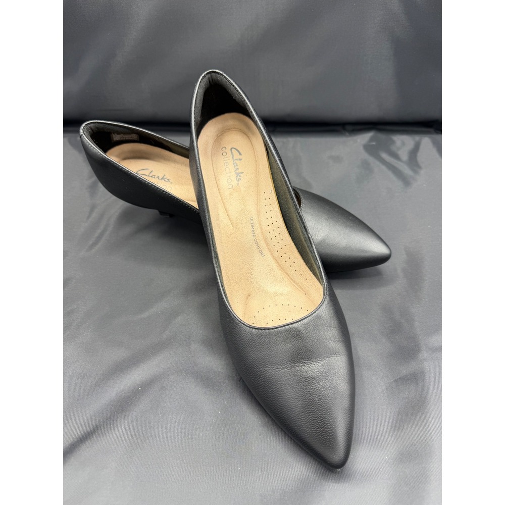 Clarks Kepley Vine Black Leather Pointed Toe Comfort Pumps Women 9.5 M